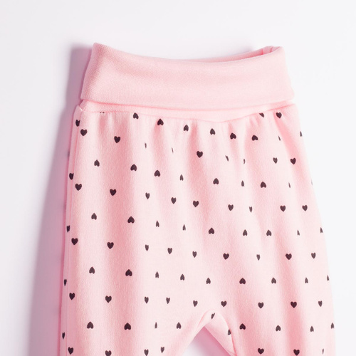 Pantaloni de pijama pentru bebeluși Nicol Tosia 225009 100% bumbac, roz cu inimioare