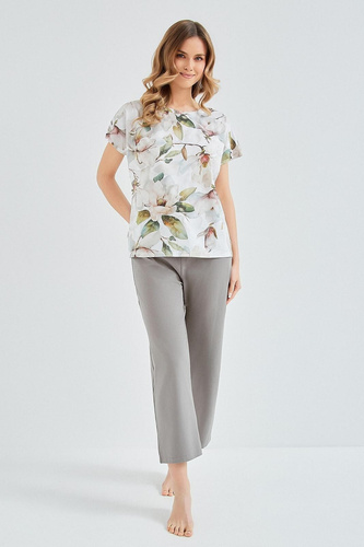 Pijama damă Taro Diana 3607 bumbac tricou floral pantaloni 7/8