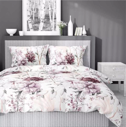 5222 B Lenjerie de pat satin roz pudrat pe fond deschis Detexpol