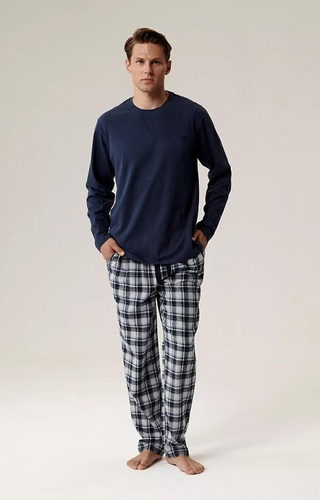 NMP-393 Albastru marin Atlantic – pijamale bărbătești din bumbac cu pantaloni de flanel