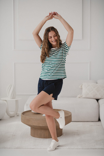 Bluză reversabilă de maternitate și alăptare Two Ways | Mânecă scurtă, confortabilă Milk&Love dungi verzi și albe