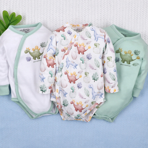 Body plic ABN-5563 Dino Explorer Nini Mentă | Bumbac organic pentru nou-născuți