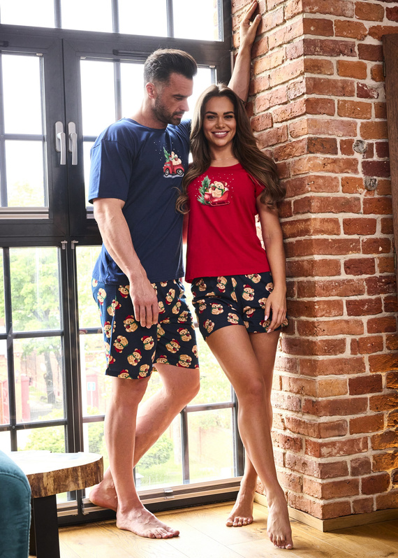 Set pijamale pentru femei Teddy Cornette 628/432 – Crăciun, bumbac, mâneci scurte și pantaloni