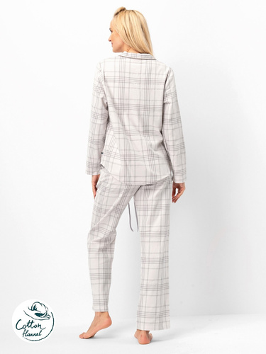 Pijamale dama Key LNS 401, roz deschis - bumbac flanel, maneci lungi, nasturi