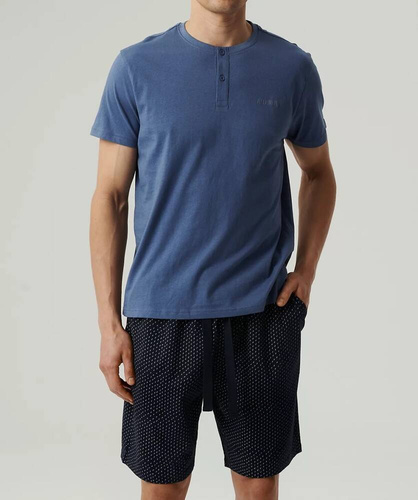 NMP-386 Pijamale pentru bărbați cu mâneci scurte, albastru-Atlantic, bleumarin