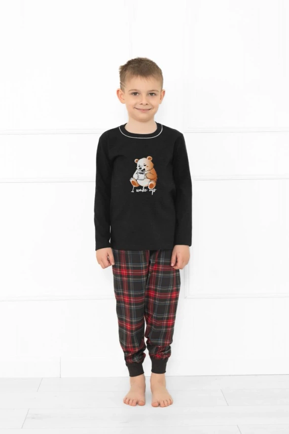 Pijama pentru copii Rusoli Italian Fashion dark melange - bumbac, lungă, model de Crăciun