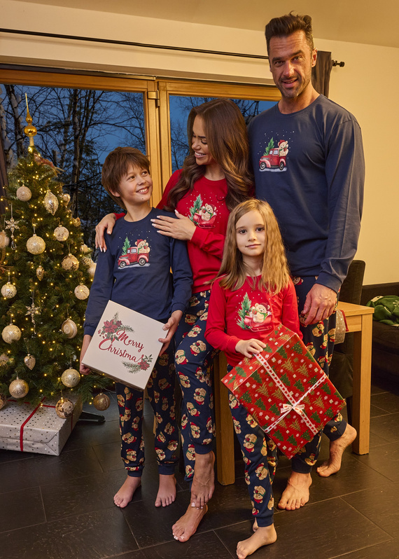 671/422 Pijamale Cornette pentru femei, model teddy - Crăciun, roșu, bumbac, mâneci lungi