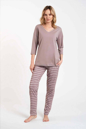 Betty Ladies Pijama cu mânecă 3/4, pantaloni lungi Italian Fashion - cappuccino/print cappuccino