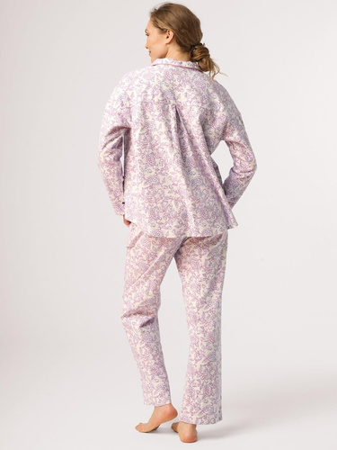 Pijamale damă Key LNS 406 ecru – flanelă 100% bumbac, flori, nasturi