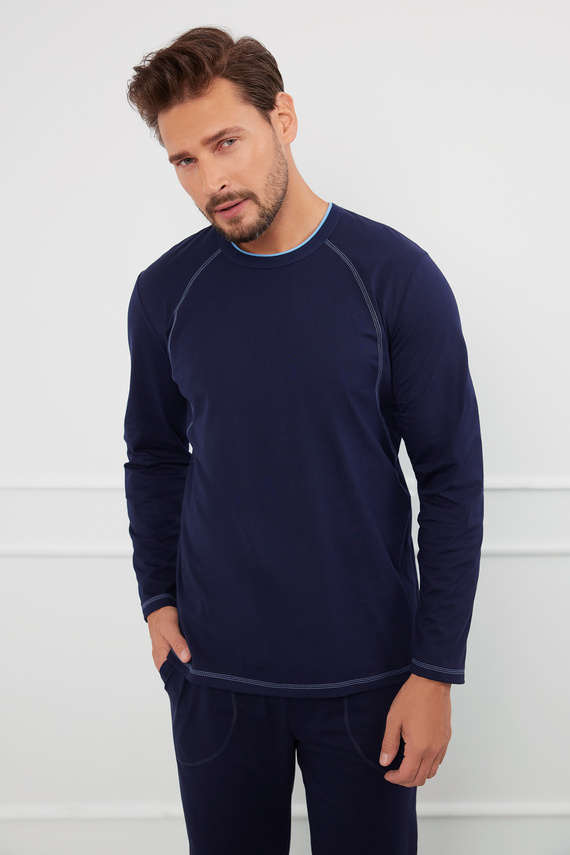 Salomon Pijama cu mânecă lungă pentru bărbați, pantaloni lungi Italian Fashion - albastru marin / albastru