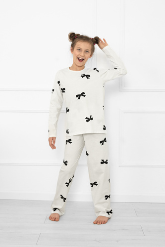 Pijama pentru fete Fiocca- ecru, bumbac, mânecă lungă și pantaloni Italian Fashion