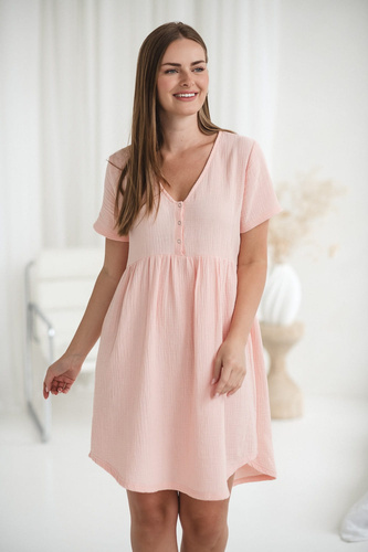 Cămașă de noapte de maternitate și alăptare de muselină Aurora Milk&Love somon