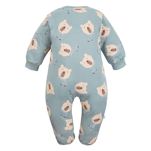 Salopă pentru bebeluși Beary Cool Eevi – salvie, model ursuleț, bumbac, cu piciorușe