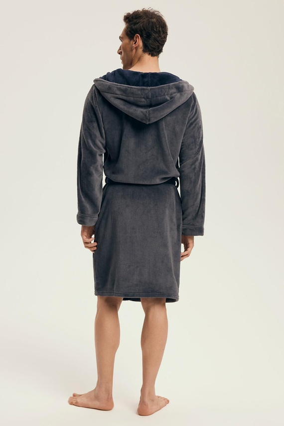 Halat de baie bărbătesc Henderson 43377 Natch, gri - glugă, tricotaj călduros, confort și eleganță