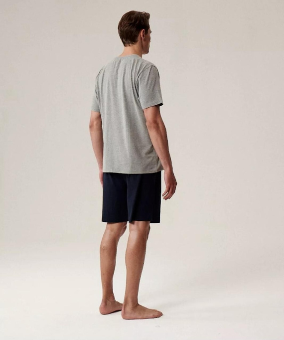 Pijamale bărbați NMP-396 - gri bleumarin și bumbac, mâneci scurte, ușoare și confortabile pentru vară