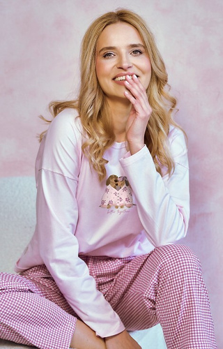 3434 Pijamale dama Elisa Taro – 100% bumbac, maneci lungi, imprimeu caine