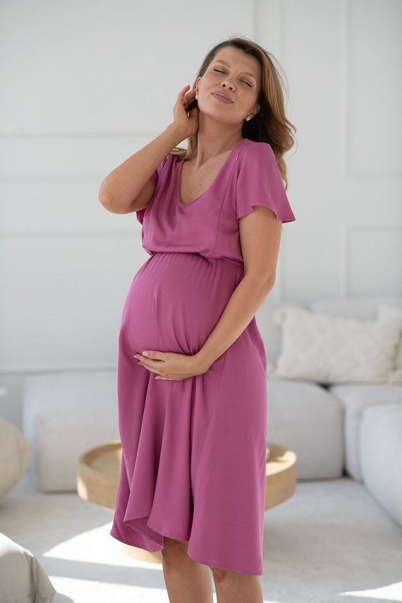 Rochie gravide și alăptare Lovely Dress Midi 100% vâscoză Milk&Love rose