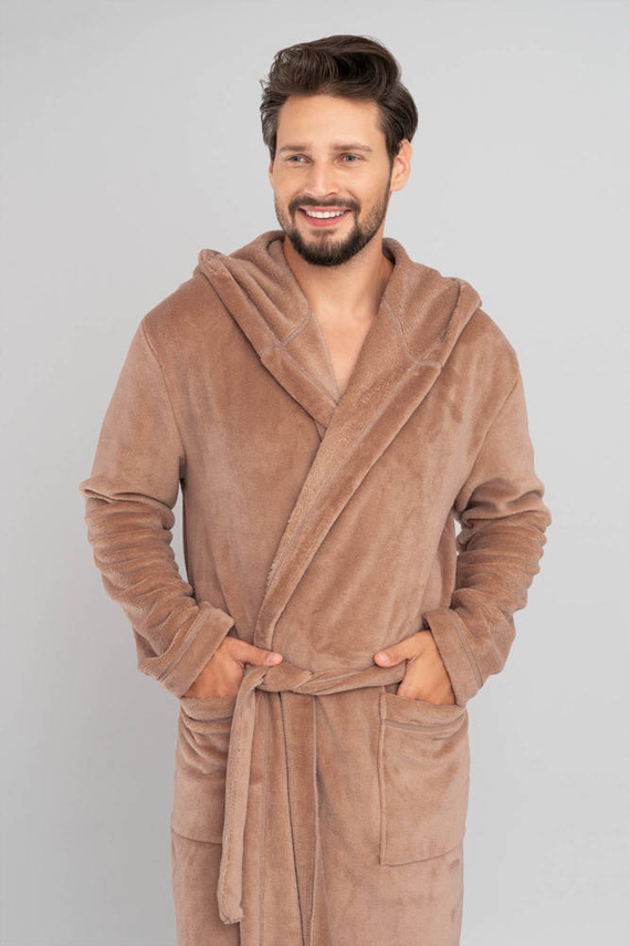 Mimas Halat de baie cu glugă pentru bărbați Italian Fashion- camel 