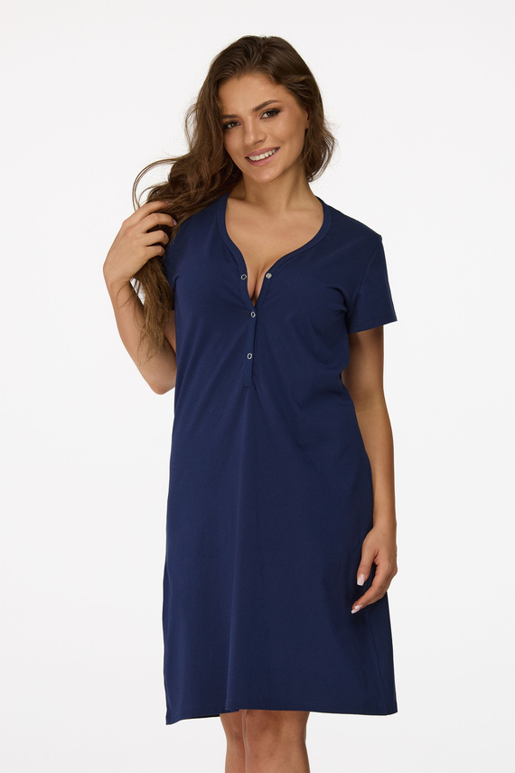 Cămașă de noapte Senizo pentru gravide nr. 16, bleumarin – 100% bumbac, mâneci scurte, capse pentru alăptare