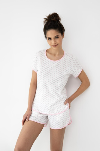 Pijama damă Sensis Jovie albă din bumbac cu pantaloni scurți de vară