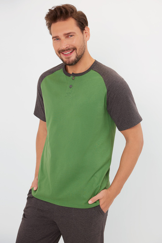 Alexander Pijama cu mânecă scurtă pentru bărbați, pantaloni lungi Modă italiană - verde/c.melange 