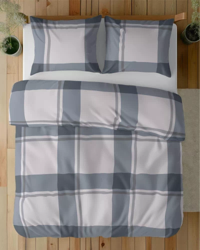 5218 A Lenjerie de pat în carouri din satin gri Detexpol