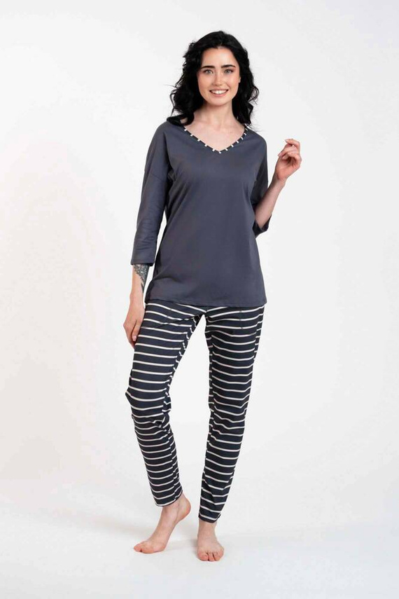 Betty Pijama de damă cu mânecă 3/4, pantaloni lungi Italian Fashion - imprimeu grafit/grafit