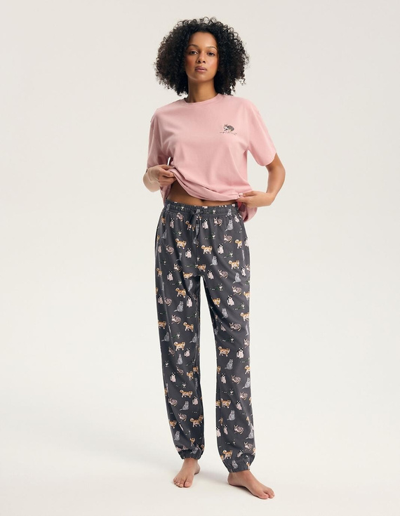 Pijamale damă Henderson Ginni 45420 100% bumbac, pantaloni lungi, imprimeu pisici