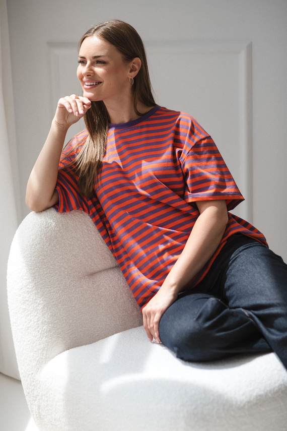 Tricou Mamahood Milk&Love pentru sarcina si alaptare, mov si portocaliu – confortabil si elegant