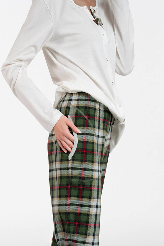 Asama Pijama de damă descheiată cu mânecă lungă, pantaloni lungi Italian Fashion - ecru/print