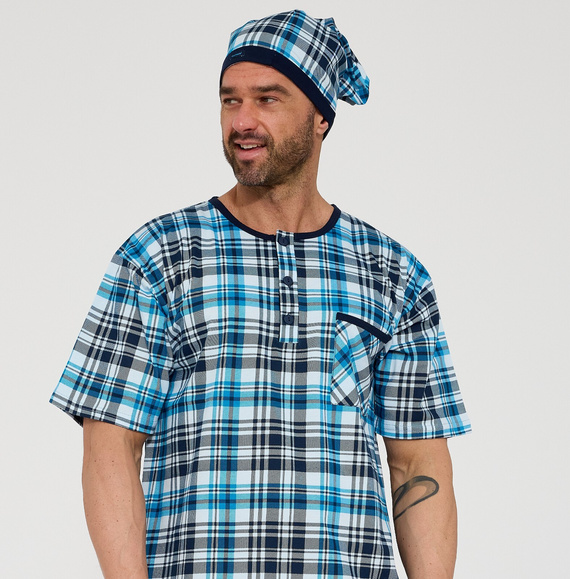 Cornette 109/38– cămașă de noapte bărbați din 100% bumbac, mânecă scurtă, nasturi și buzunar