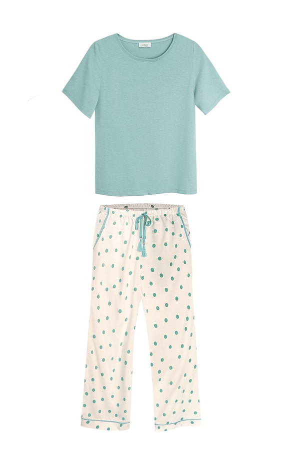 Pijamale Aria 2 PS82 Mefemi by Nipplex damă, vâscoză, buline verde-milk