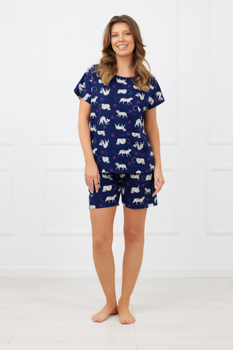 Pijama damă Mimi Italian Fashion 100% bumbac – mânecă scurtă, șort