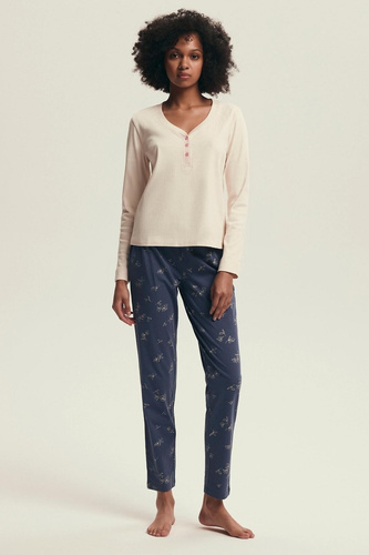 Pijamale pentru femei 43698 Delanie Henderson crem - bumbac, mâneci lungi, design elegant