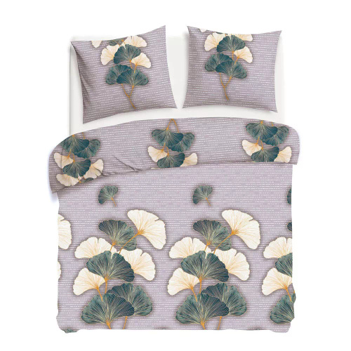 31510/2 Set de lenjerie de pat din flanel Flanellove Darymex bej verde frunze de ginkgo – set, 100% bumbac, călduros și moale