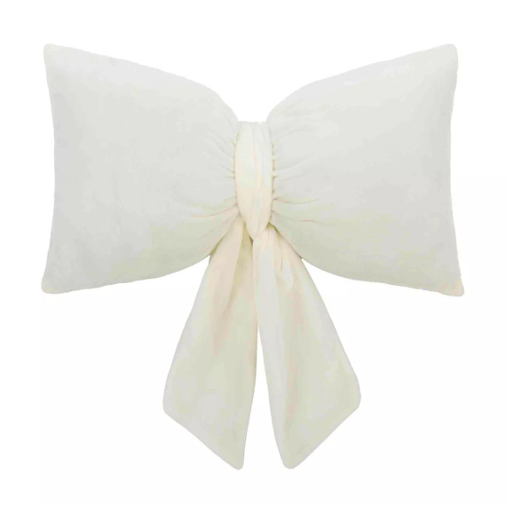 Pernă cu fundă de Crăciun 40x23 de la Spod Igły i Nitki – pernă de catifea albă, certificată Oeko-Tex