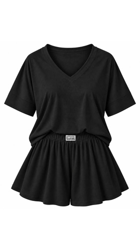 Luna 1313 pijama damă neagră 100% bumbac, tricou și pantaloni scurți