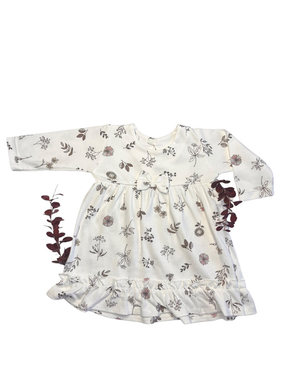 Rochie fetiță Mamatti SK15236 - frunze, mâneci lungi, bumbac