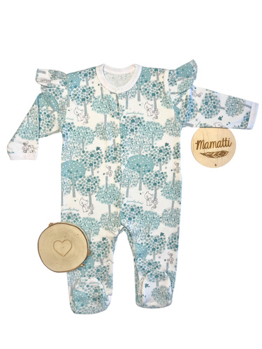 Salopeta Mamatti PA15140 pentru bebelusi – cu model, bumbac, cu picioare, cu capse