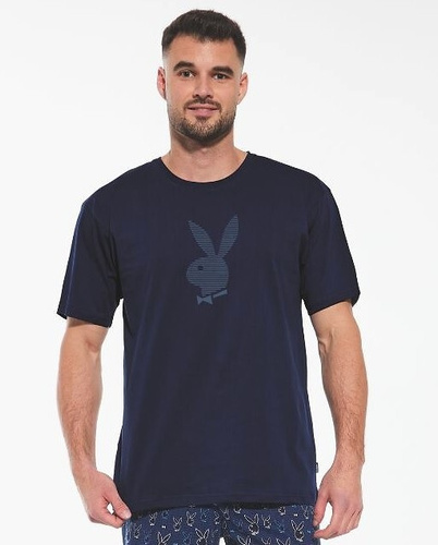 326/190 Rabbit Pijamale cu mâneci scurte pentru bărbați, pantaloni scurți Cornette, bleumarin