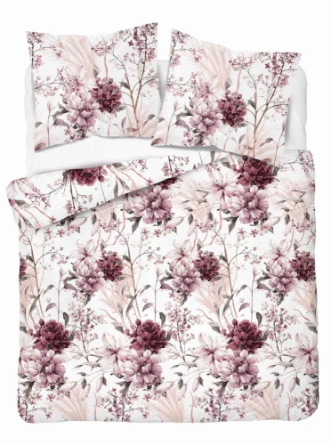 5222 B Lenjerie de pat satin roz pudrat pe fond deschis Detexpol