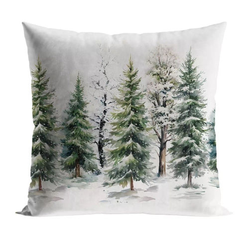 Față de pernă de Crăciun Winter Forest, catifea verde, Marquisette – decorativă, elegantă, producție poloneză