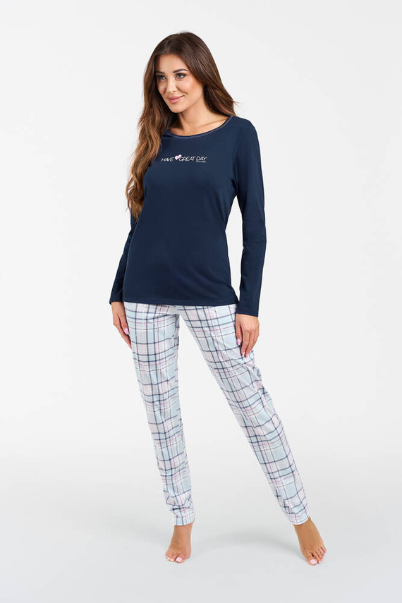 Glamour Pijama de damă cu mânecă lungă și pantaloni lungi Italian Fashion - albastru navy/print