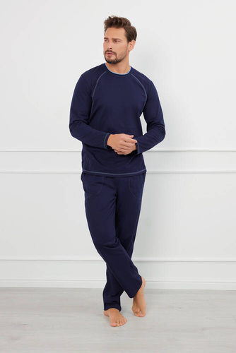 Salomon Pijama cu mânecă lungă pentru bărbați, pantaloni lungi Italian Fashion - albastru marin / albastru