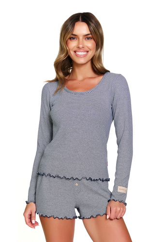 7176 Doctor Nap – Pijamale de damă din bumbac cu mâneci lungi și pantaloni scurți | Producția poloneză - mure
