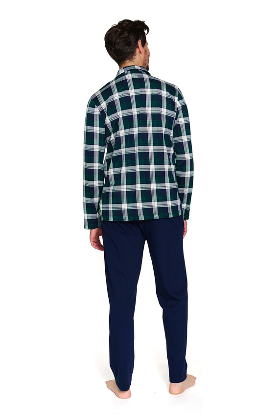 Doctor Nap 7367 – Pijamale bărbați din bumbac cu cămașă în carouri | 100% bumbac, producție poloneză - smarald