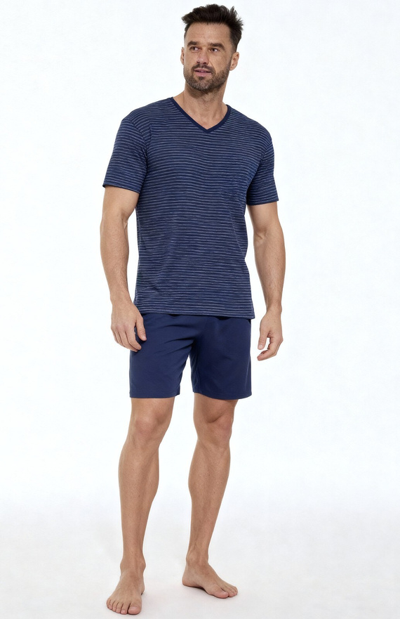 Pijama Various Cornette 330/50– Pijama bărbătească din bumbac cu tricou cu dungi și pantaloni scurți uni