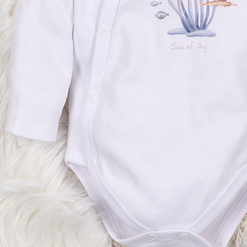 ABN-5472 Body Wrap cu mâneci lungi Underwater World Nini alb – bumbac organic, pentru bebeluși