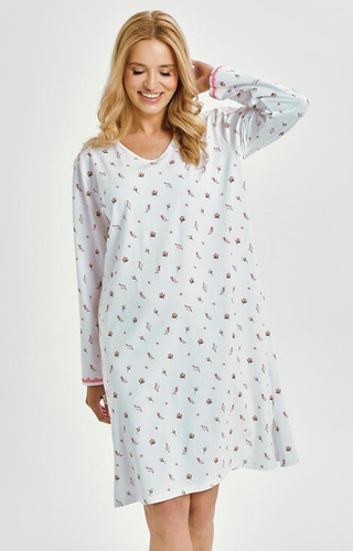 3433 Cămașă de noapte damă Elodie Taro, albă - bumbac cu flori