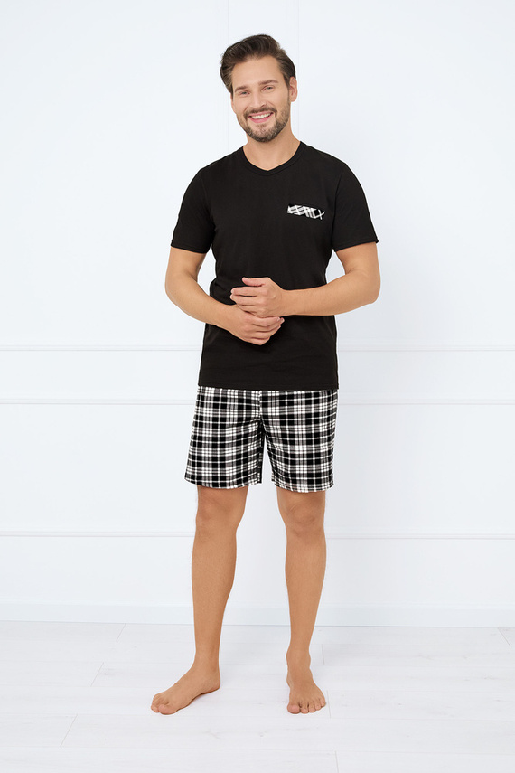 Klark Pijama cu mânecă scurtă pentru bărbați, pantaloni scurți Italian Fashion - negru/print 